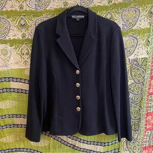 2002 St. John Basics Black Santana Knit Wool Blend Fitted Blazer Jacket Size 8